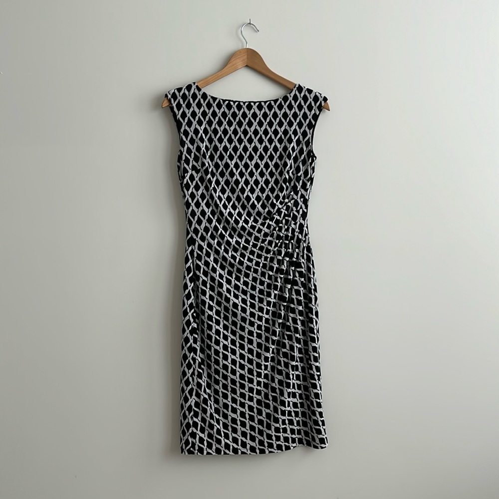 Ralph Lauren Black and White Print Short Sleeve Cinch Waist Dress